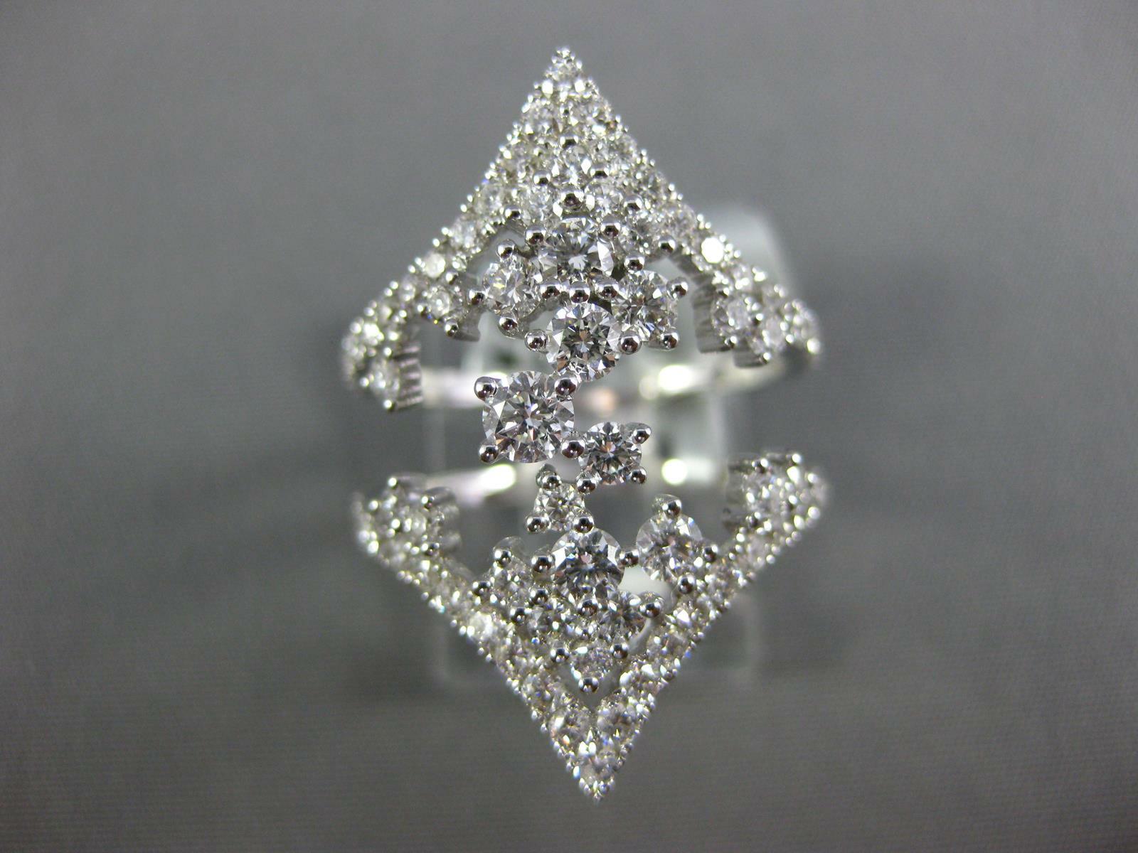 ESTATE LARGE 1.53CT DIAMOND 18KT WHITE GOLD 3D CLUSTER DOUBLE V SHAPE FUN RING