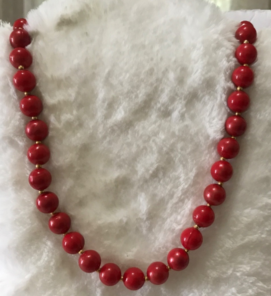 Lot of 5 Red Costume Jewelry Necklaces Fun Bright Beads Various Designs Vintage