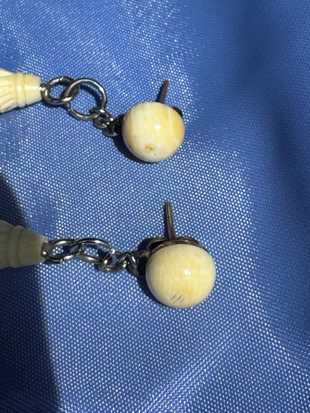Vtg Carved Bone Dragon Earrings Butterscotch Amber Studs MidCentury Asian Export