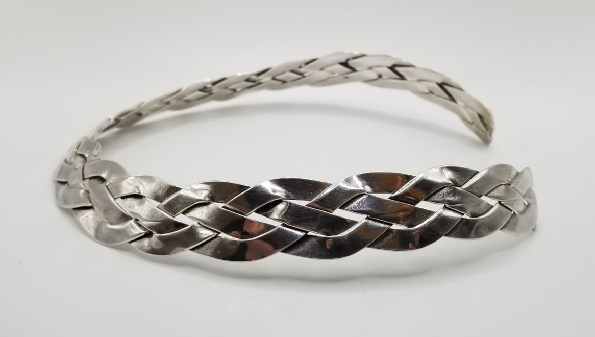 Vintage Sterling Silver Braided Collar Choker Necklace 17.5mm Wide
