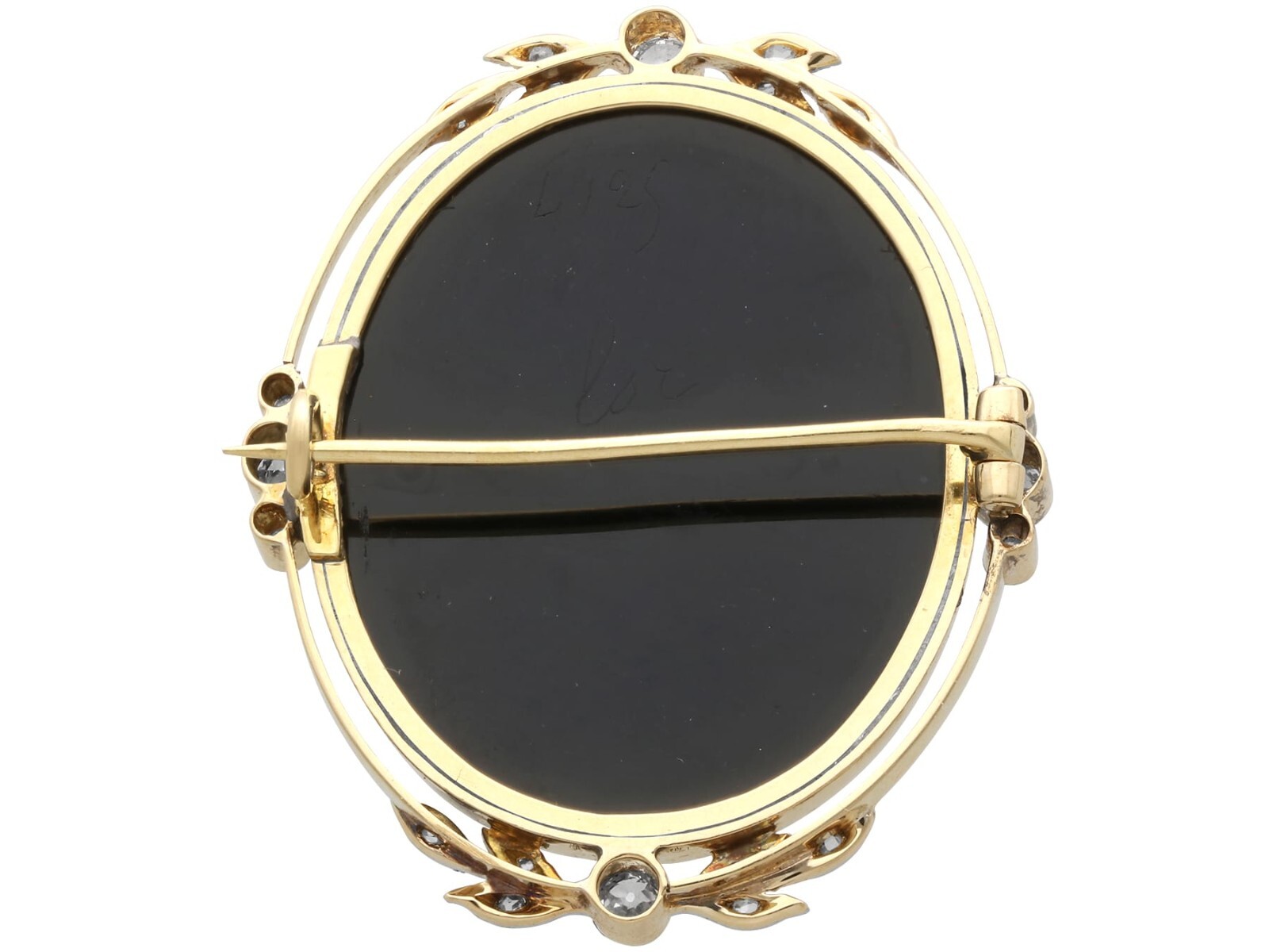 Hardstone and 0.78Ct Diamond, 18k Yellow Gold Black Cameo Brooch Circa 1880
