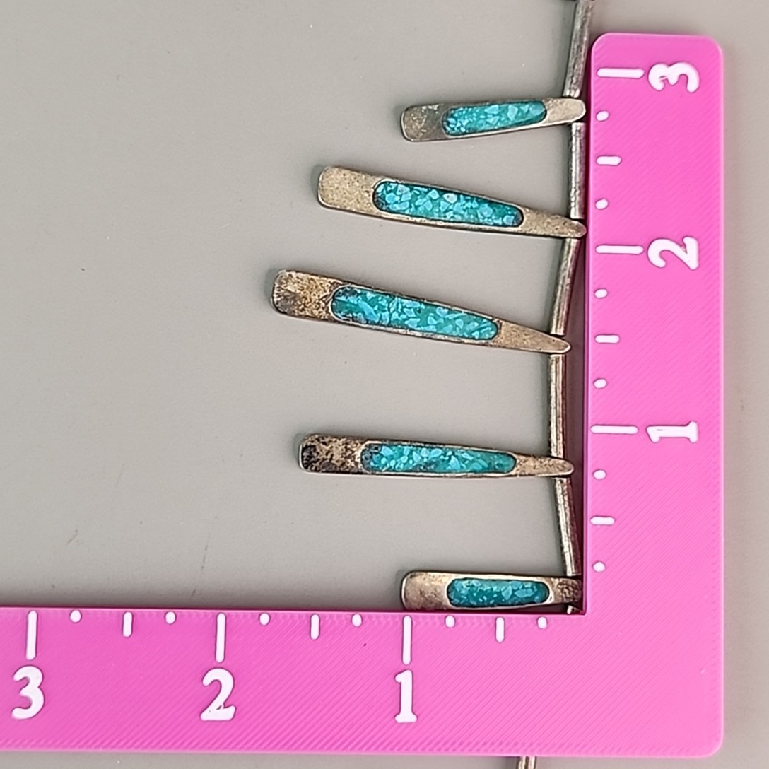 Vintage Mexican Necklace Sterling Silver Turquoise Chip Inlay Fringe Eagle 2