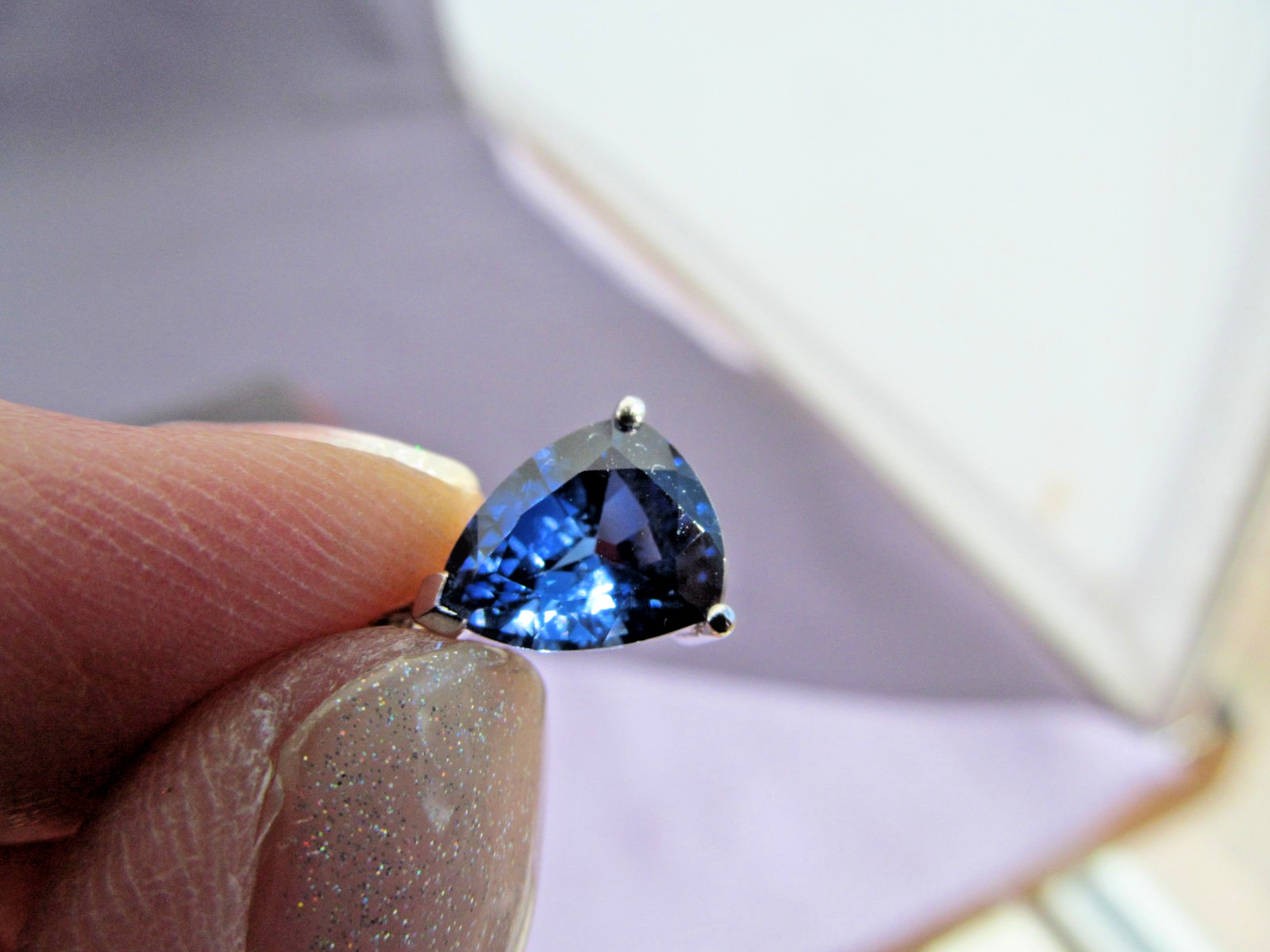 HUGE! LGL 10K WHITE GOLD TRILLION LONDON BLUE TOPAZ & DIAMOND STACKED PENDANT