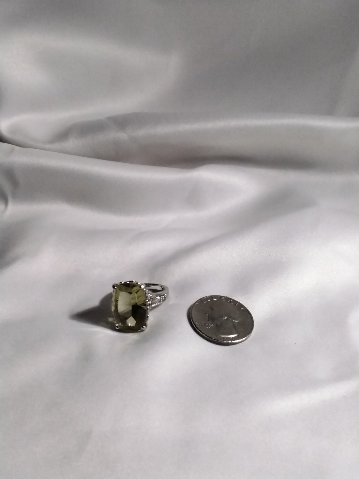 Vintage Lg. Pale Citrine Cushion Cut RING With Ornate Sterling Band Size 7.75