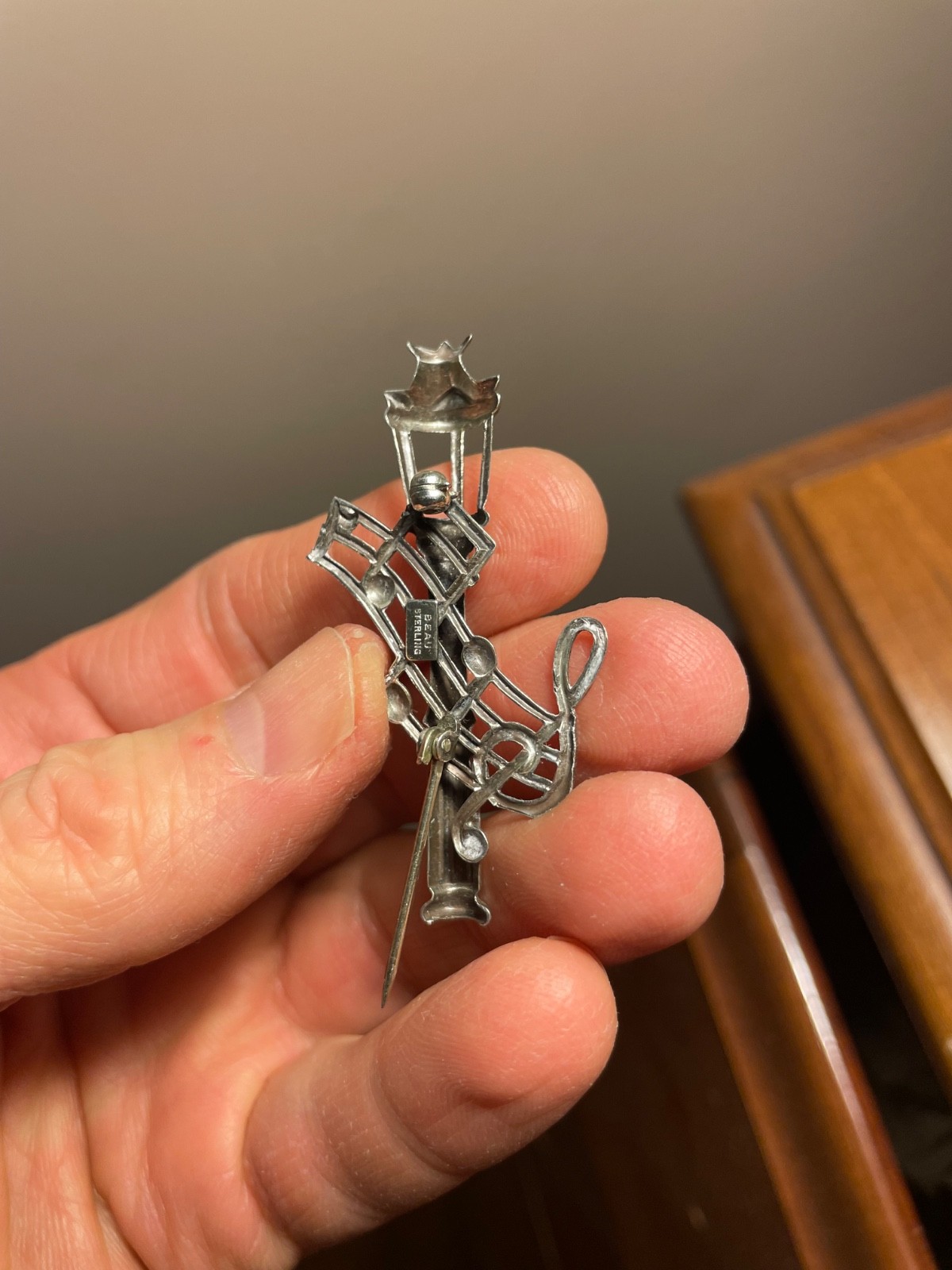 Vintage 1950’s Beau Sterling Lamp Post Intertwined w/Musical Notes Brooch