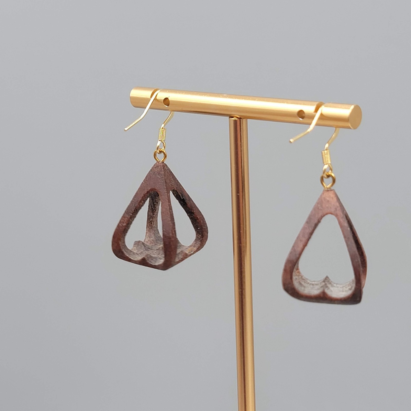 Vintage Hand Carved Wood Pierced Earrings Dangle 1″