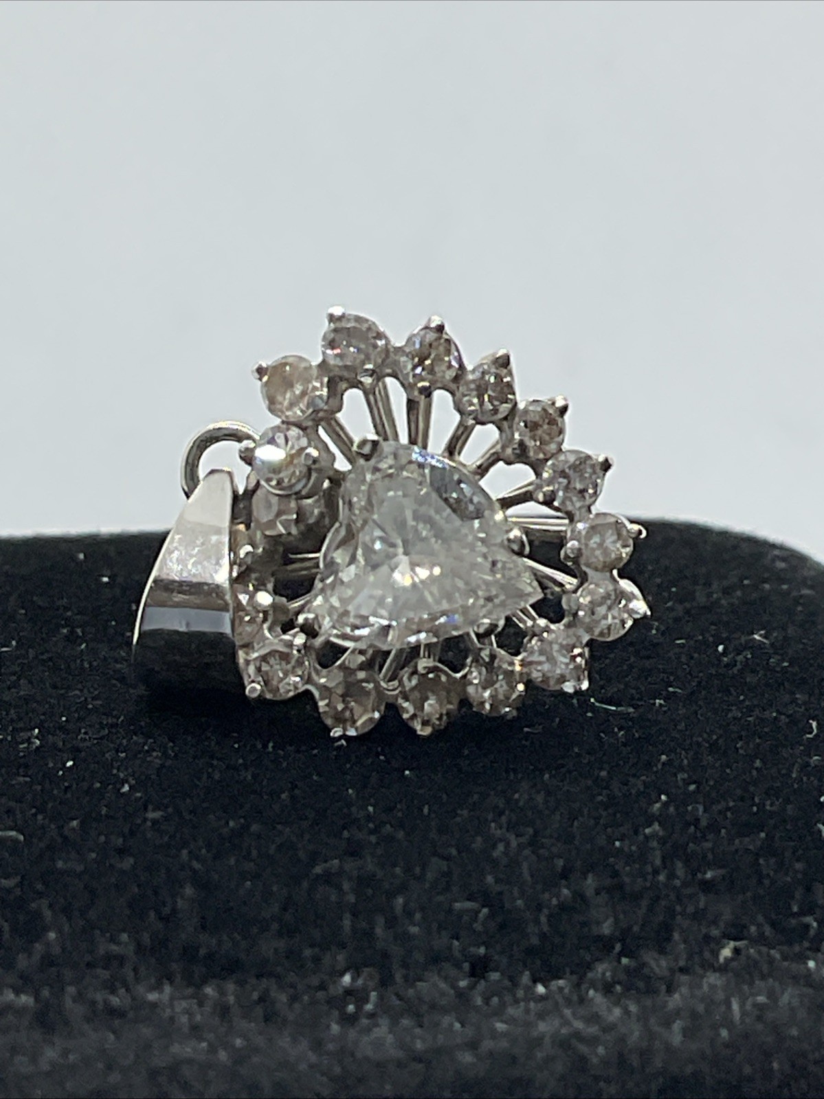VINTAGE HANDMADE 8K White Gold Solitaire Diamond w/Accents Pendant & 11K Lock