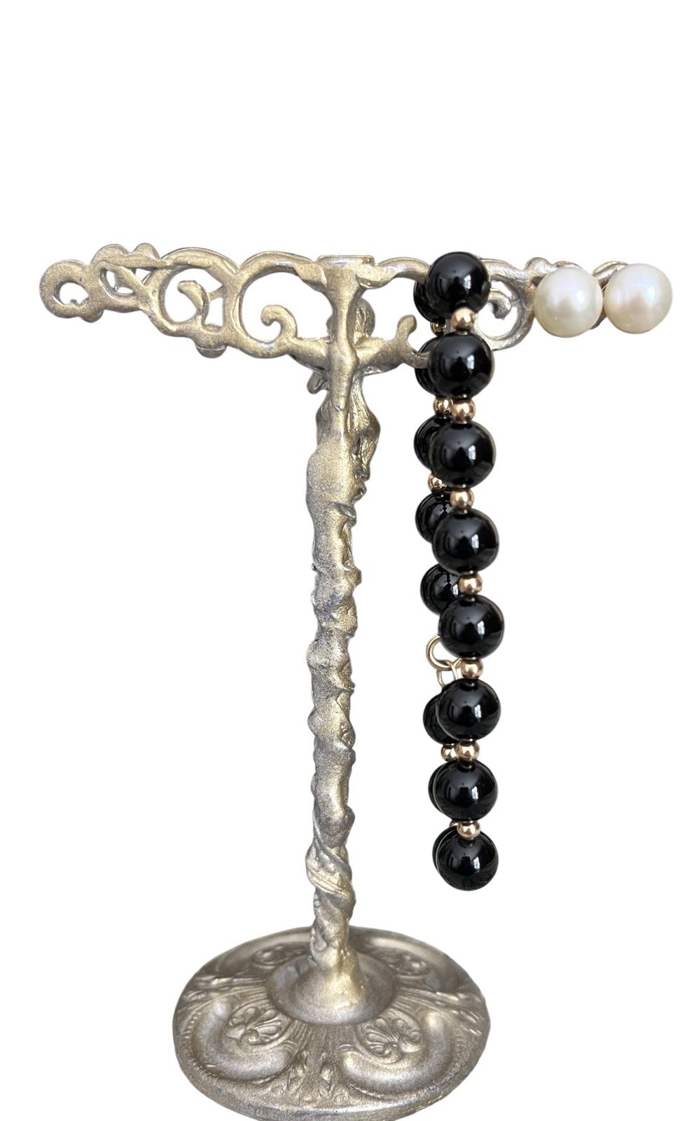 Vintage 14k Gold, Black Onyx And Genuine Pearl Jewelry Suite
