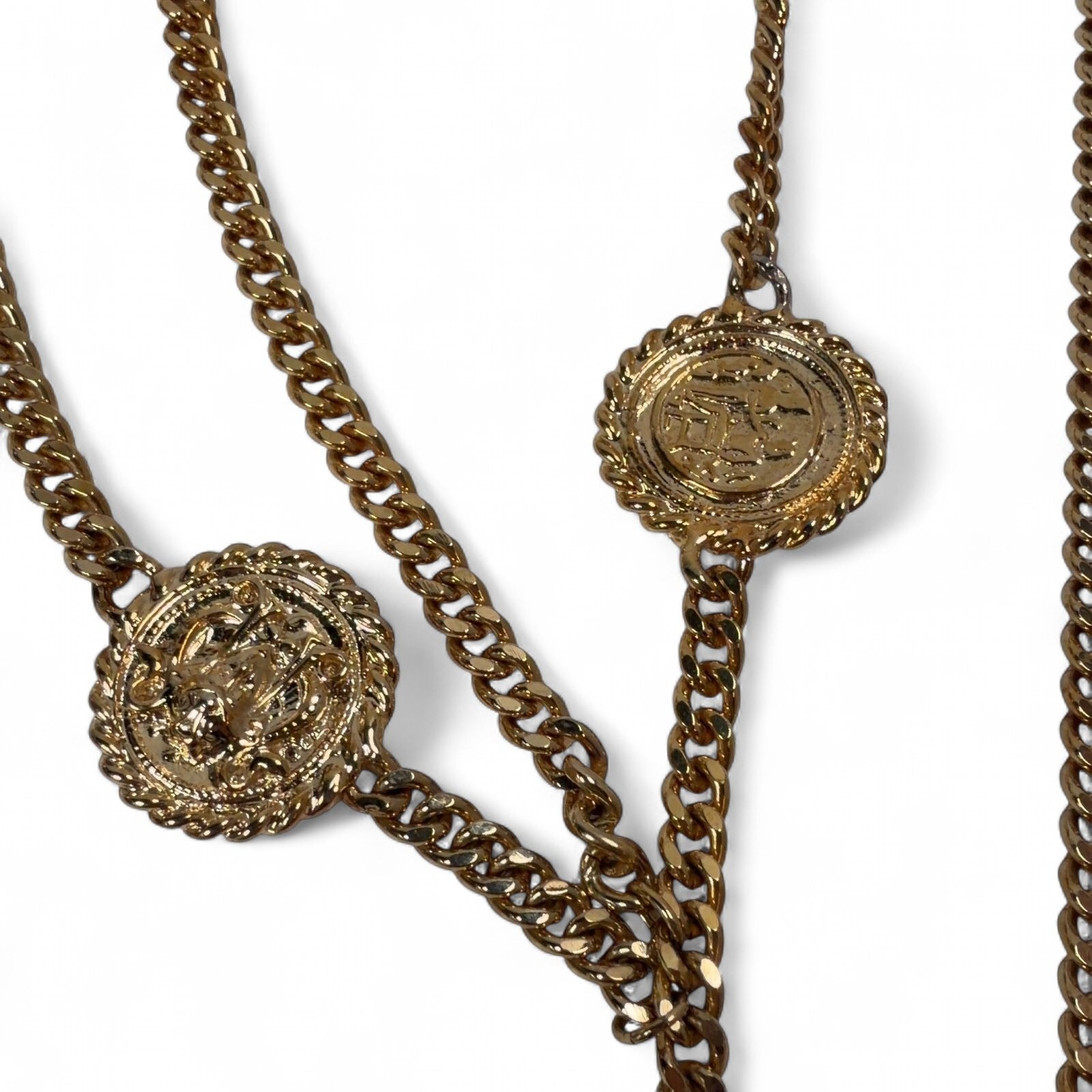 Vintage Egyptian Revival Art Nouveau Scarab Coin Chain Charm Link Belt 36inches