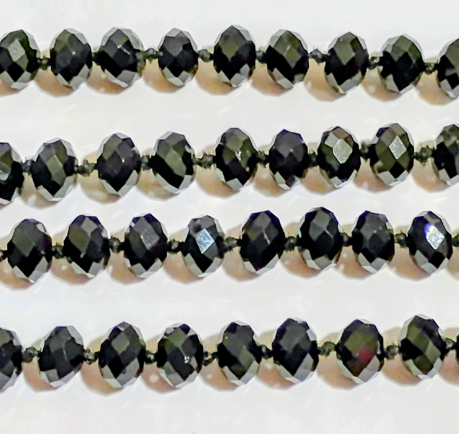 Vintage Jet Black Crystal Bead Necklace Hand Knotted 47 Long Single Strand