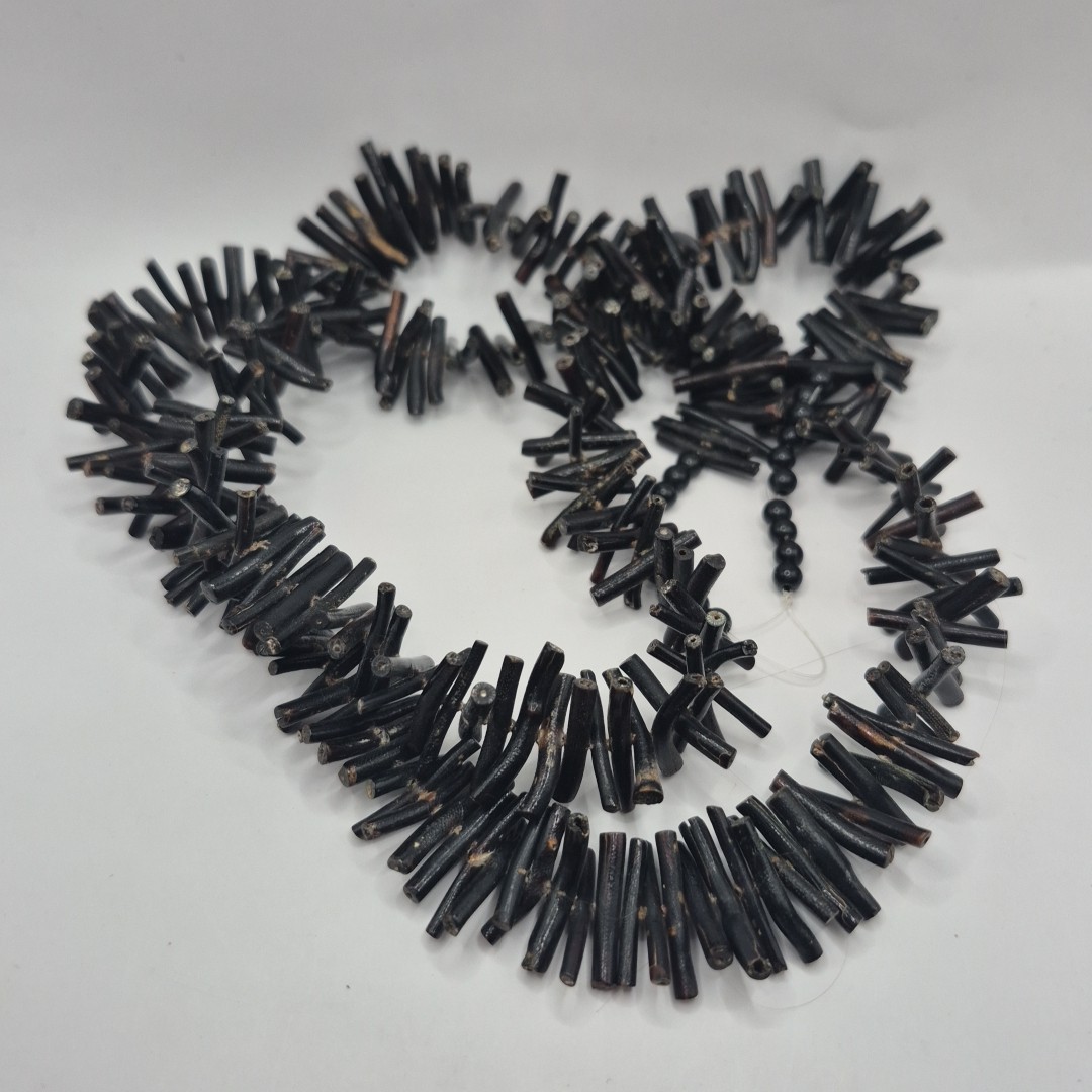 Vintage Large Black Coral Branch Beaded Necklace Strand For Jewelry Making
