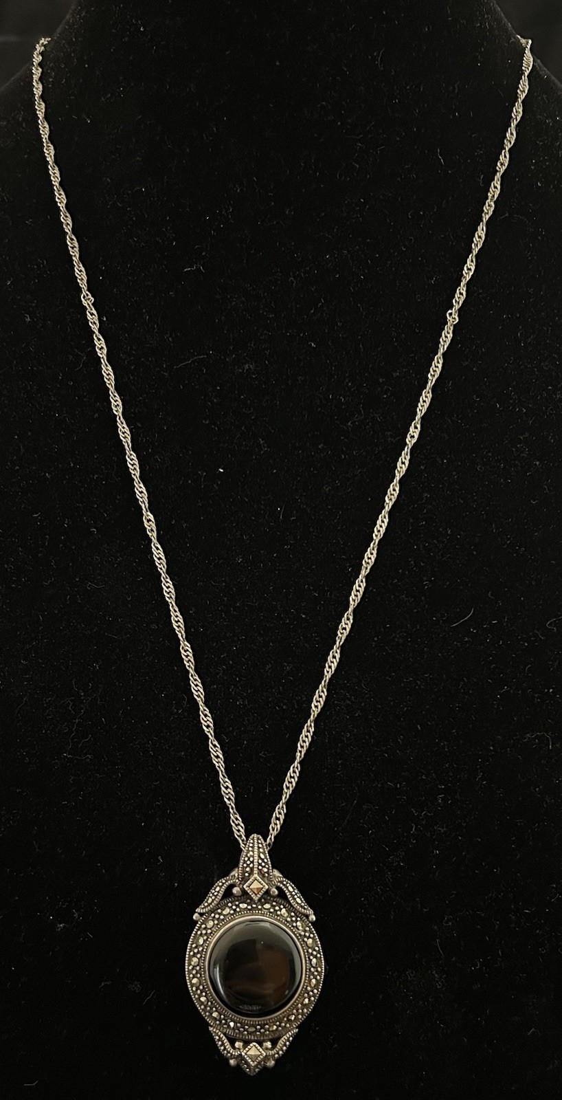 Vintage Marasite & Sterling Reversible Pendant & Necklace