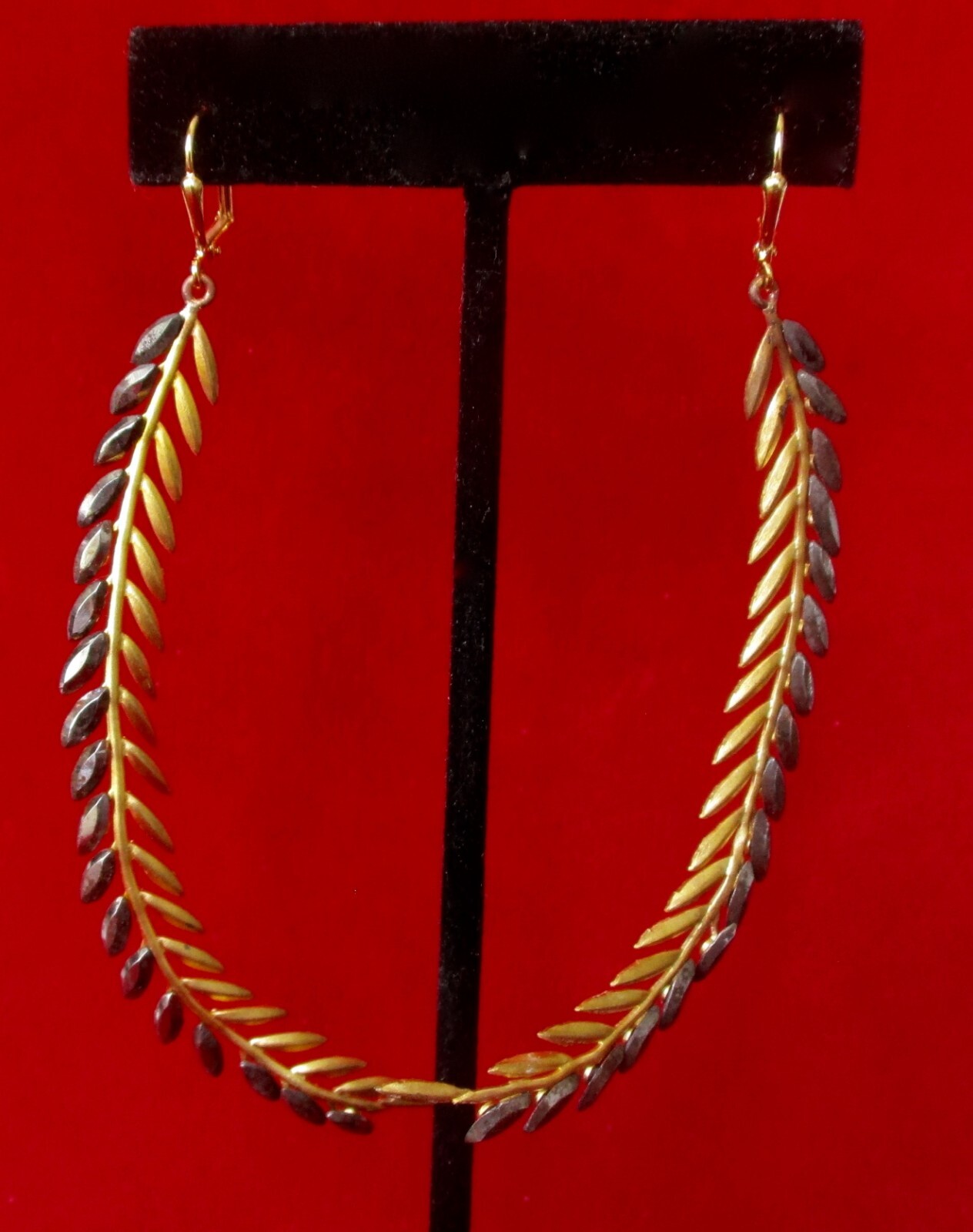 Pair of Antique Cut Steel & Brass “Shoulder Duster” Branch Earrings