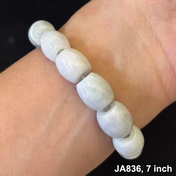 Natural Burmese Jade Jadeite Beads Bracelet Elastic, Width 12 mm