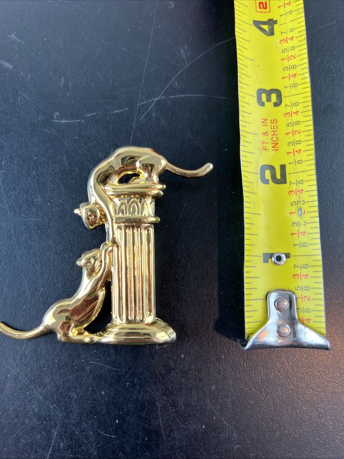 VTG Two Cats On A Column Whimsical Gold-Tone 2 1/2” Pin Brooch Granny Core