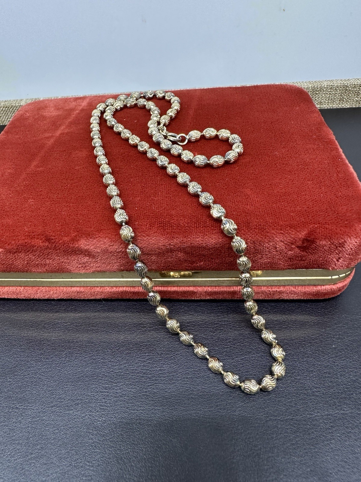 Vintage 925 Sterling Silver Gold Wash Diamond Cut Ball Chain Necklace Italy