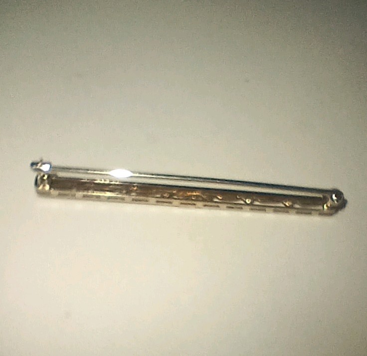 Antique 14kt White Gold and Small Sapphire Bar Pin with Safety Clasp