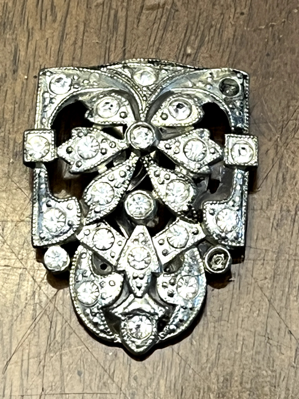 Vintage 1920’s/1930’s Rhinestone Brooch/Dress Clip Art Deco Silver Tone Nice!