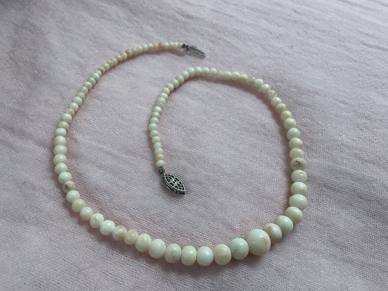 Antique Vintage Angel Skin Coral Necklace Graduated 16 Inches Genuine