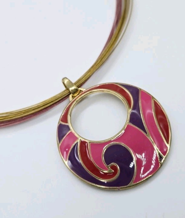 Red Purple Pink Enamel Pendant Wire Necklace Style & Co Layered NWT 20 in
