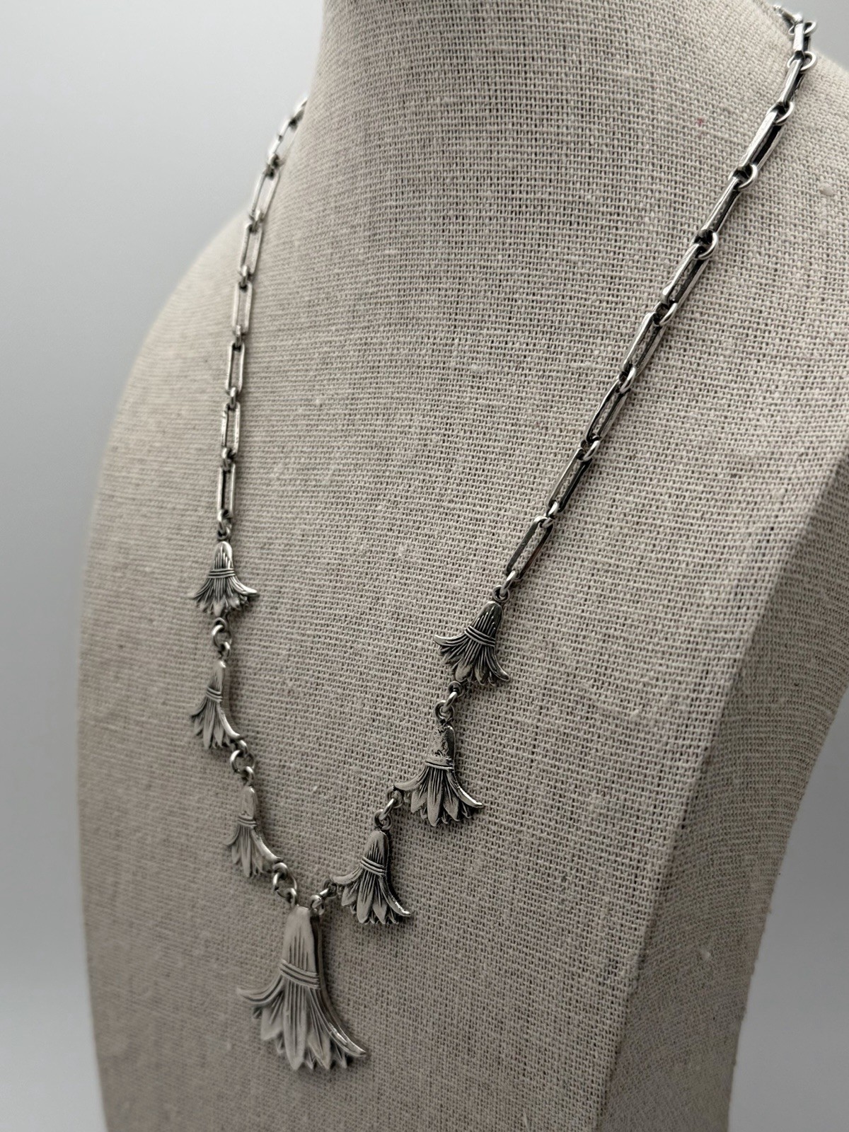 Vintage Egyptian Revival 800 Silver Lotus Pendants And Chain Necklace 18”
