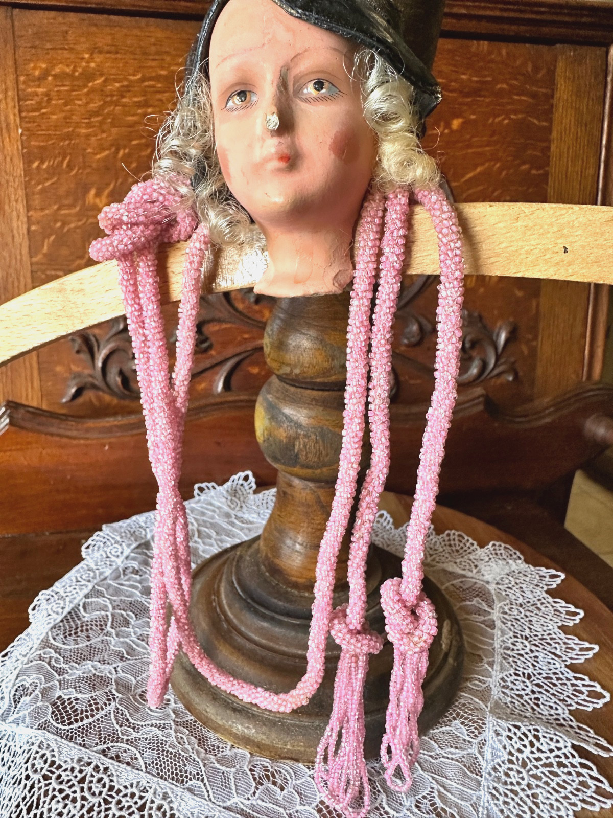 Vintage Circa: 1920s Pink European Glass Seed Bead Tassel Necklace WATCH VIDEO!