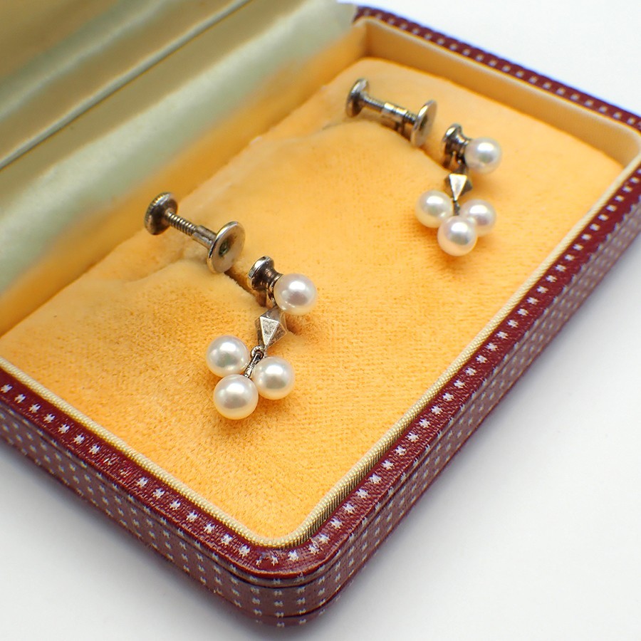 Mikimoto Pearl Screw Back Earrings Sterling Silver