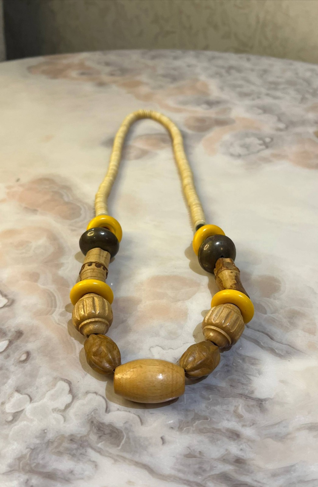 Vintage Handmade Wooden Bead Necklace Tribal Boho Ethnic Statement Jewelry