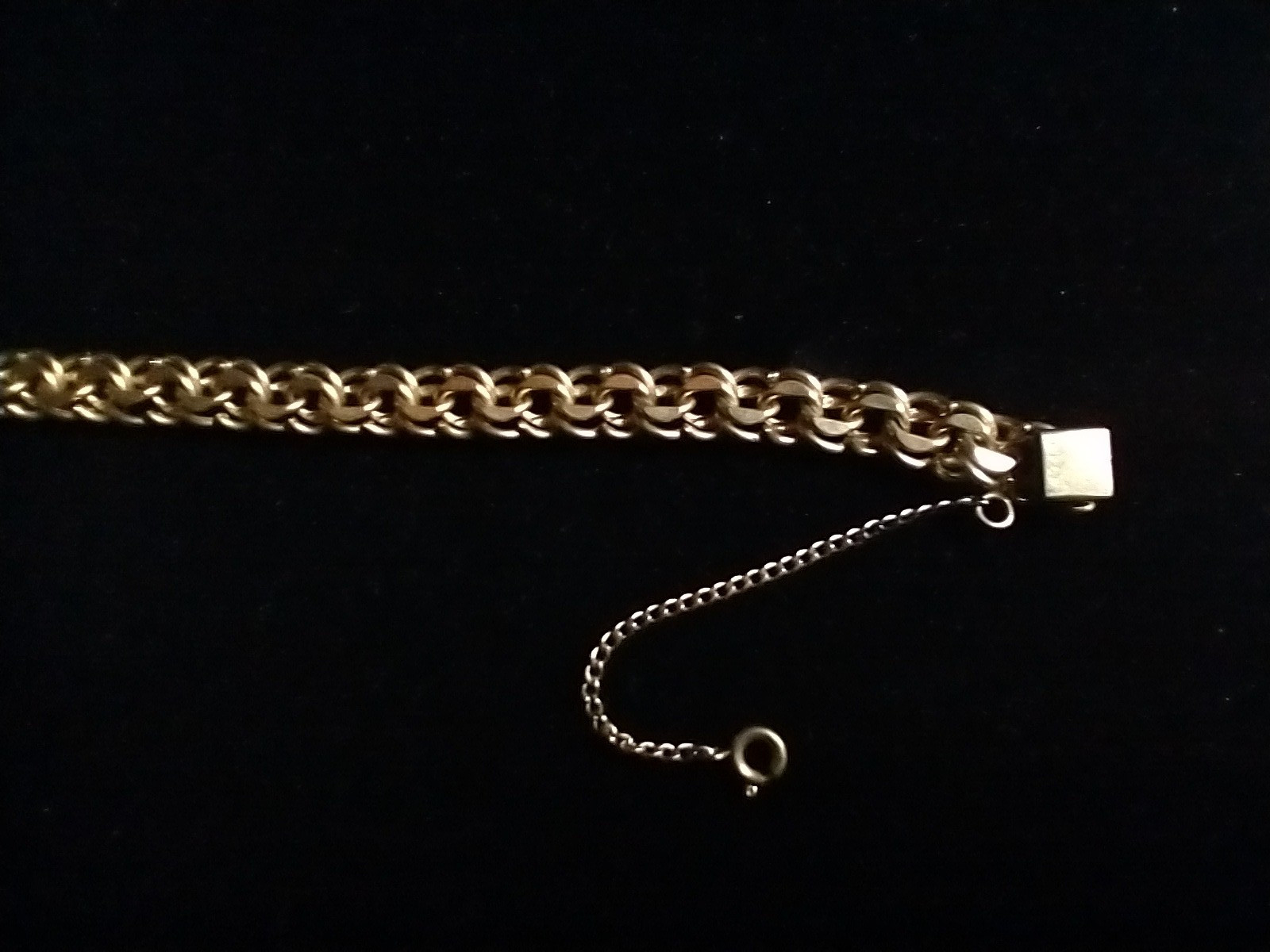 Vtg 12K GF Heavy Double Link Bracelet Safety Chain Locking Clasp 7.5″ 12.8g
