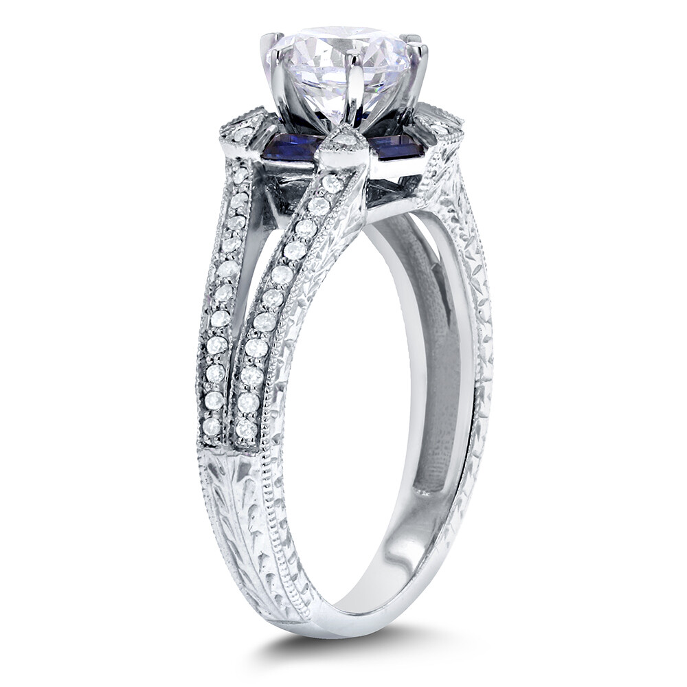 1.38Ct White Round Cut Simulated Diamond Art Deco Wedding Sterling Silver Ring