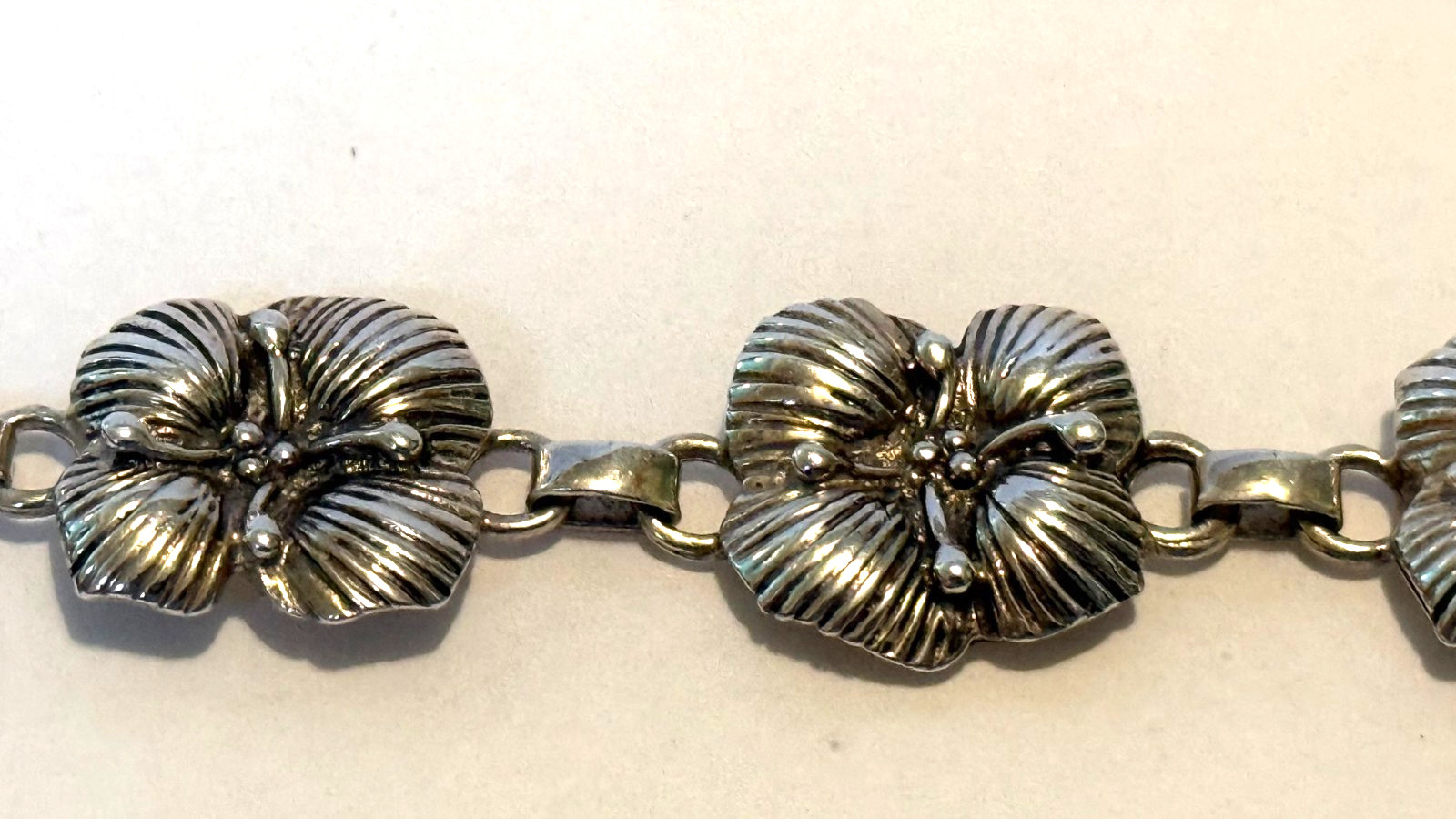 Carol Felley Sterling Silver Flower Link Bracelet 7.25 in Vintage 1988