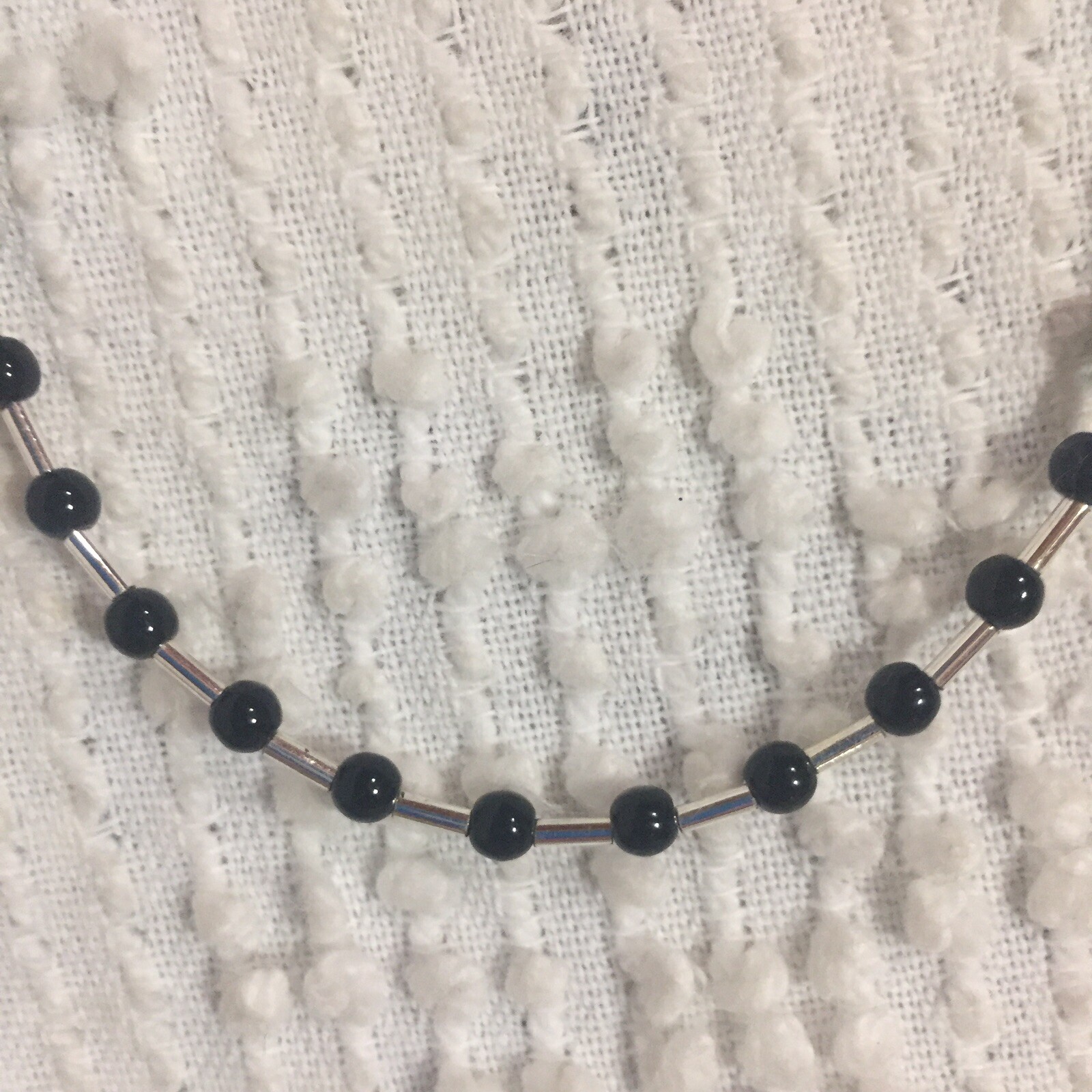 Napier Matinee Necklace Small Black Beads with Silver Tone 1990’s Vintage 23″