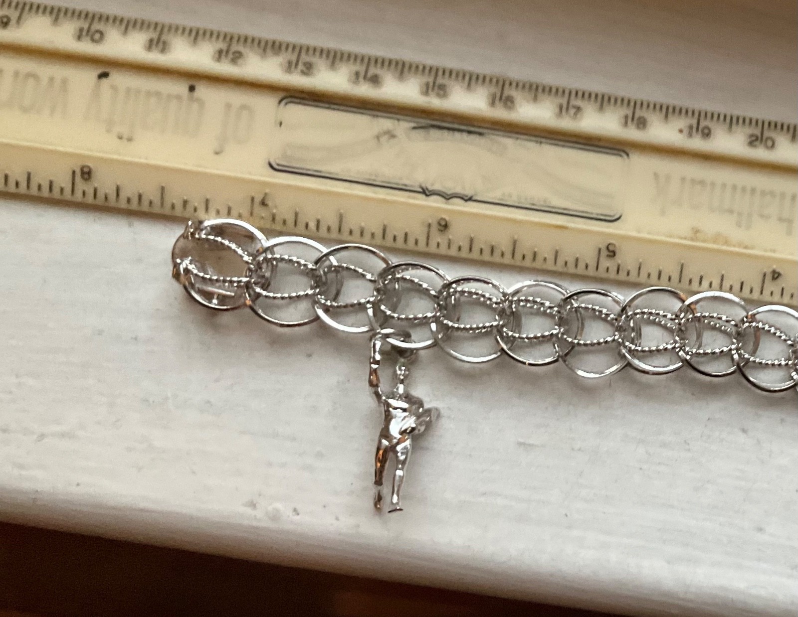Vintage FORSTNER USA Starter SILVER CHARM BRACELET Wearable 7 1/4” Wide Link #B