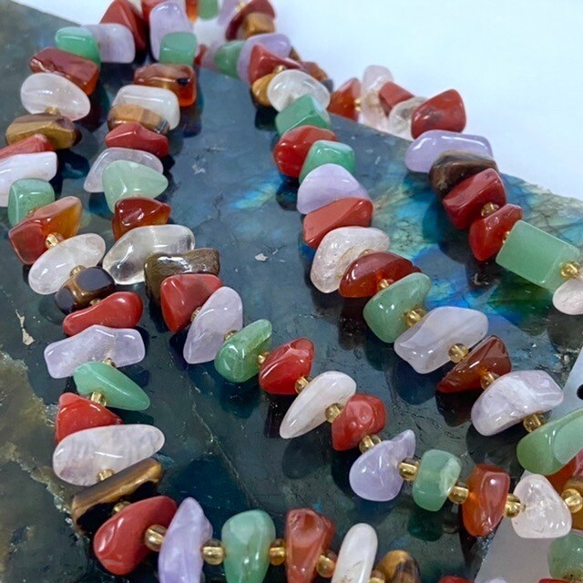 VTG Multi Gemstone Beaded 29″ Necklace 14K 1/20 Gold Filled Fish Hook Clasp
