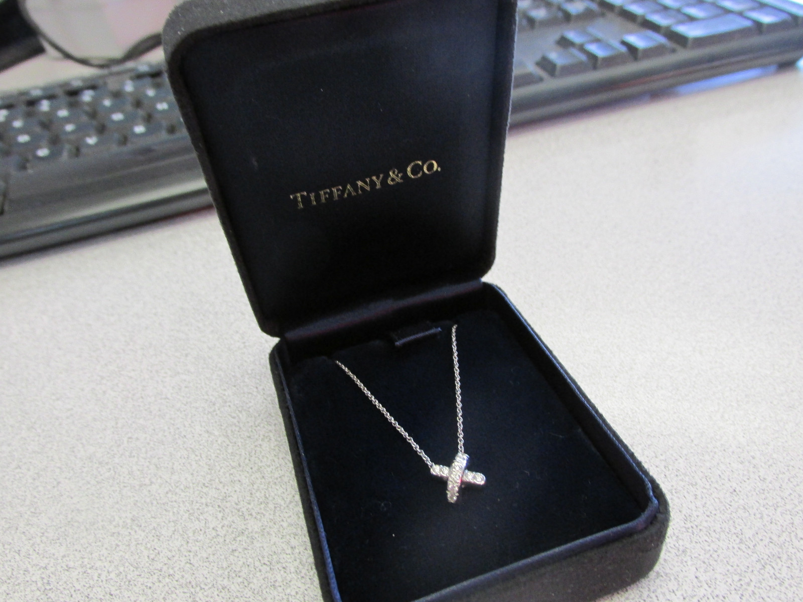 Tiffany & Company Platinum Diamond X Necklace 15 inch .035 ctw Make Offer