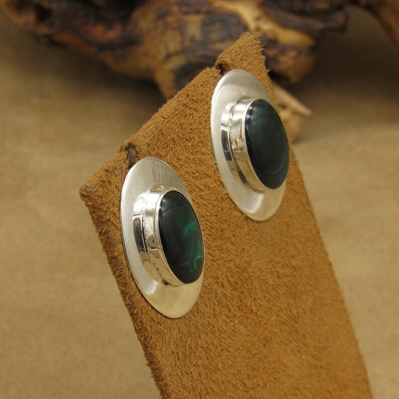 Vintage Domed Sterling Silver and Abalone Shell Stud Earrings by Ben G. Chavez