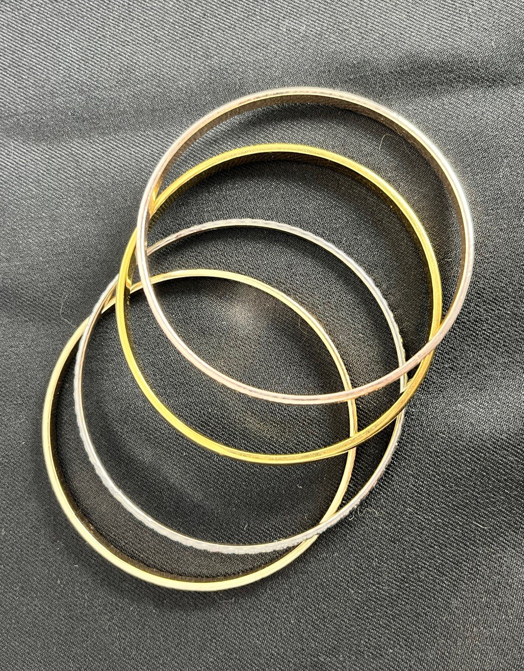 Vintage Gold, Copper, & Silver Tone Bangle Bracelets Set of 4, 1-Branded Monet