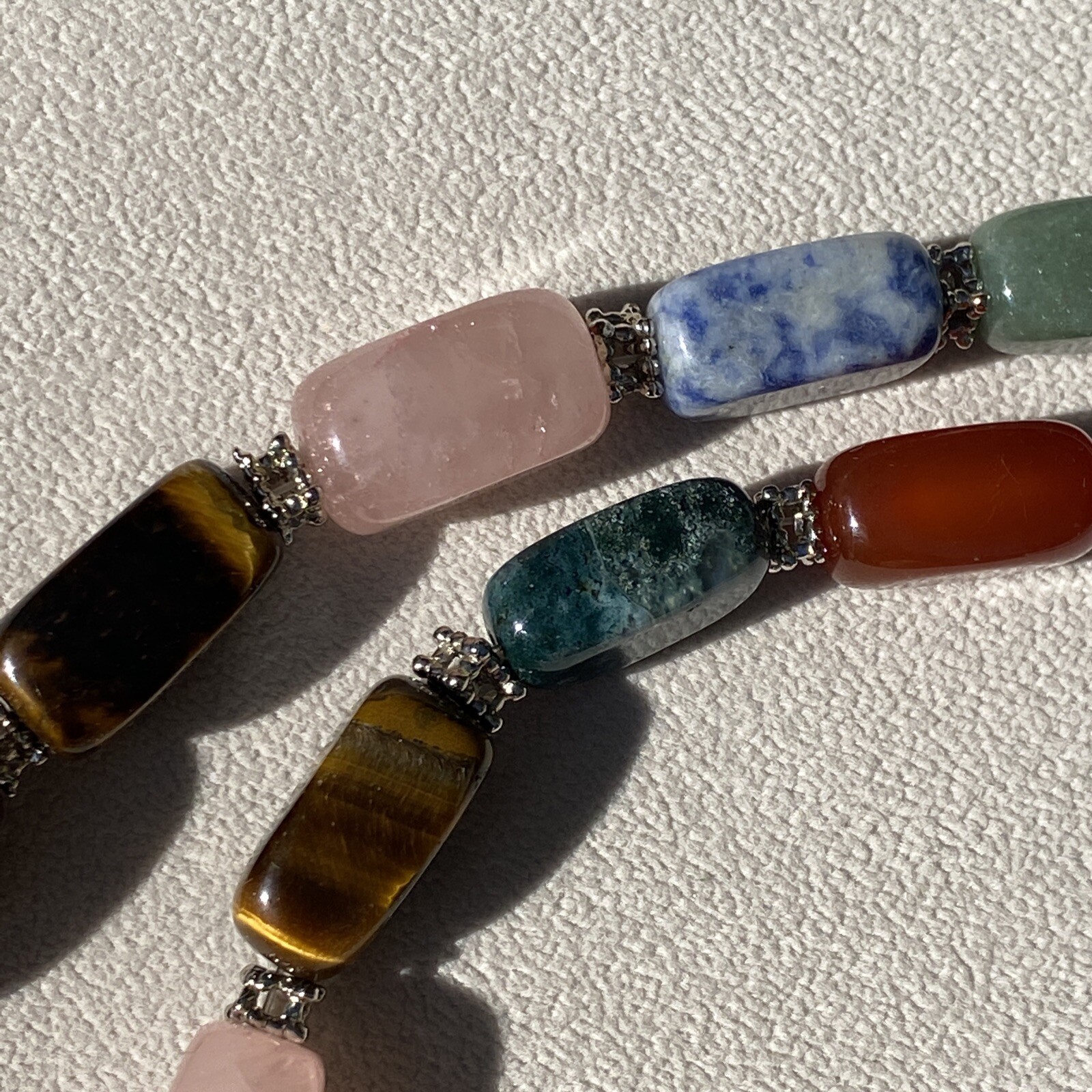 Vintage Necklace Rose Quartz Jade Tigers Eye Estate Fine Jewelry Pre-Owned