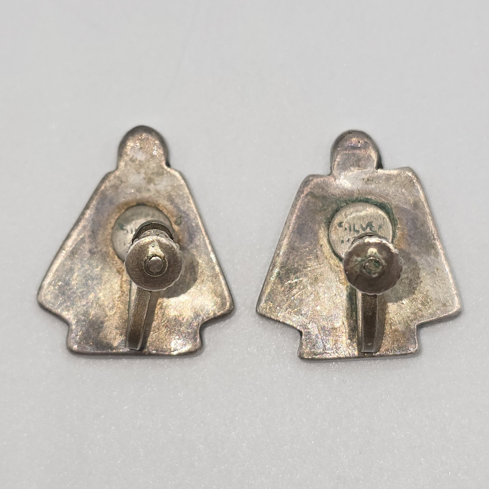 VTG Sterling Silver Abalone Angel Screw Back Earrings Mexico MCM Figural