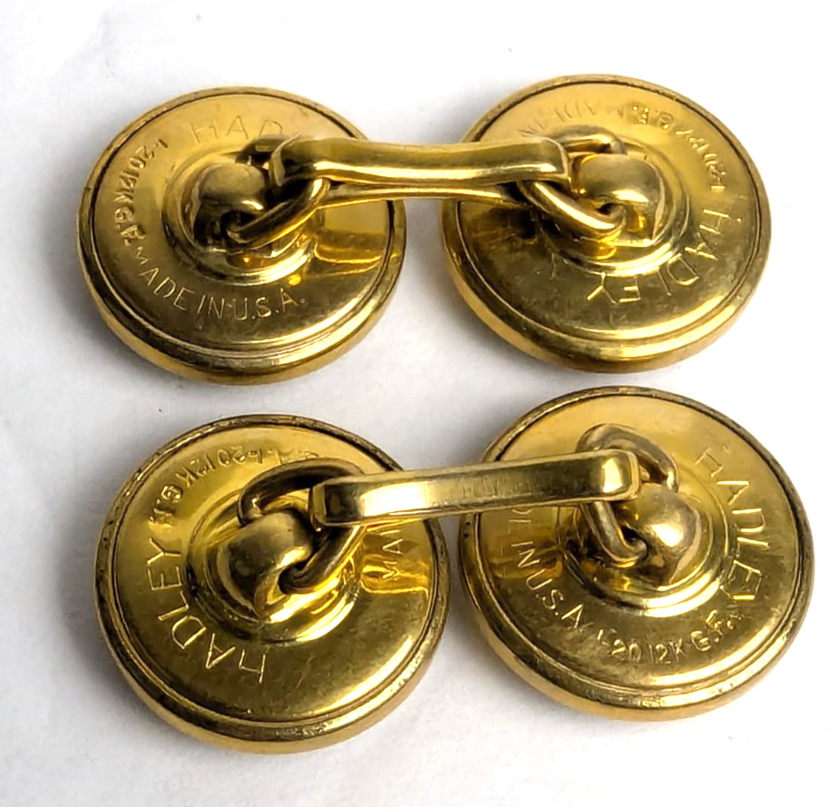 Vintage Hadley USA 12K Yellow Gold Filled Carved Abalone Shell Cufflinks