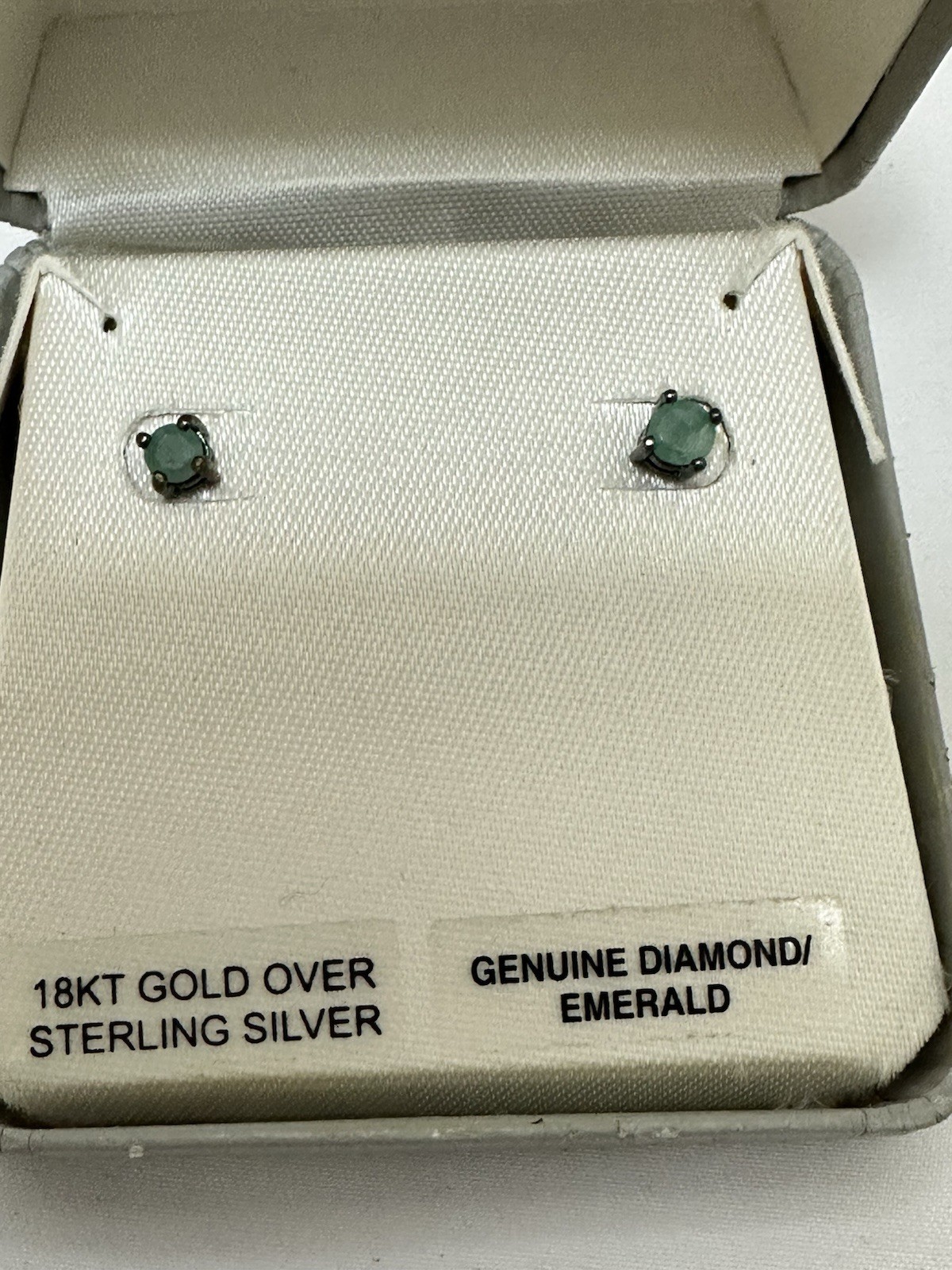 Sterling Silver – Round-Cut Emerald 18k Gold over sterling earrings