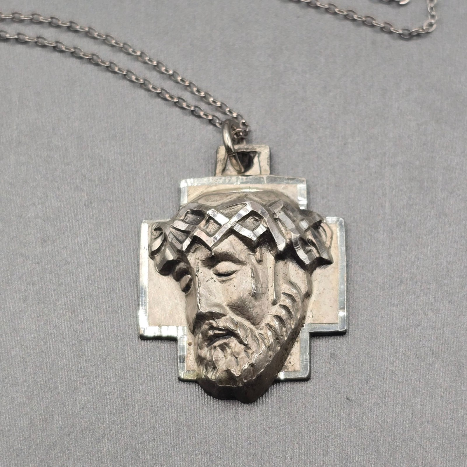 Vintage Chapel Sterling Silver Agony of Christ Pendant Necklace Brutalist 1976