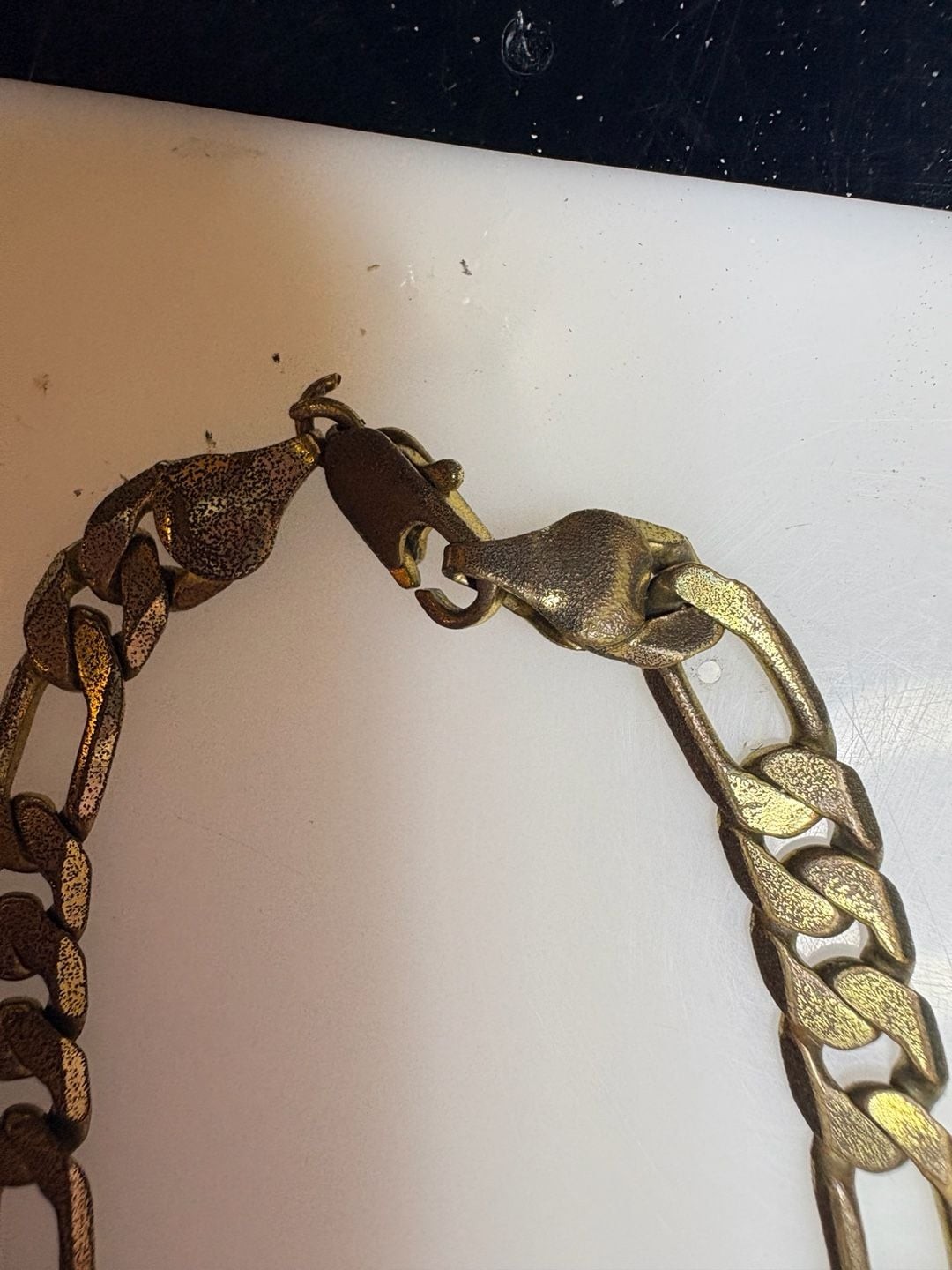 Vintage Antiqued Brass Figaro Link Chain Necklace with Lobster Clasp