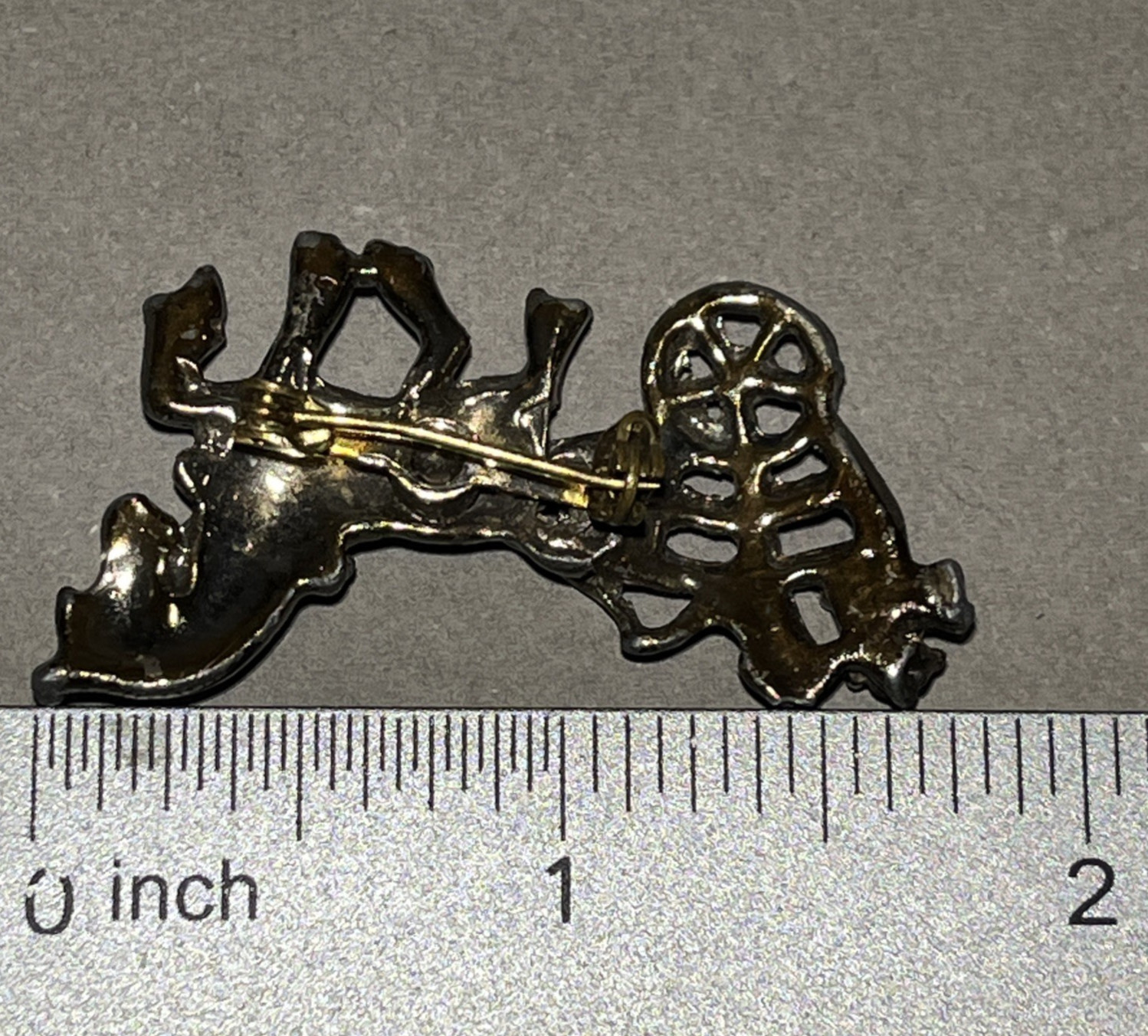 Horse & Carriage Brooch W/ Rhinestone Accent Rollover Safety Lapel Pin