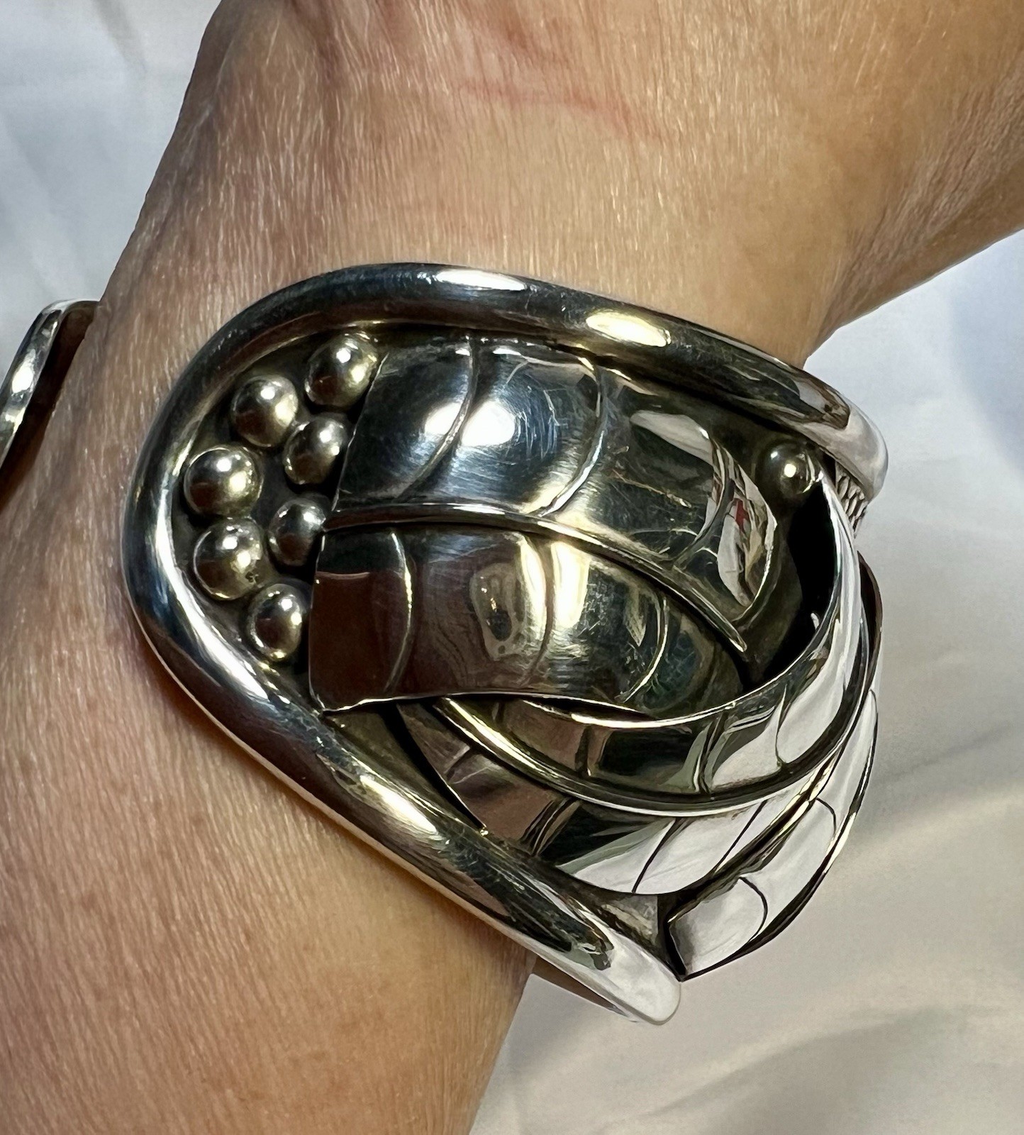 Vintage Engraved leaves SW 925 SS Cuff Bracelet By DDD Dominique Dinouart Doming