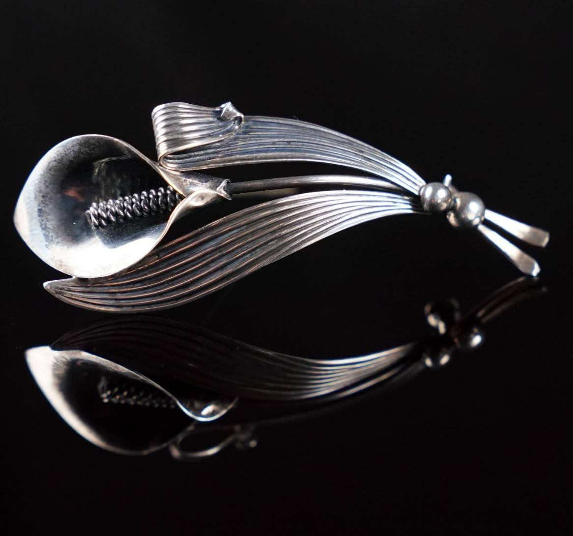 N.E. From Scandinavian 925S Sterling Silver Floral Brooch Denmark Modernist Pin