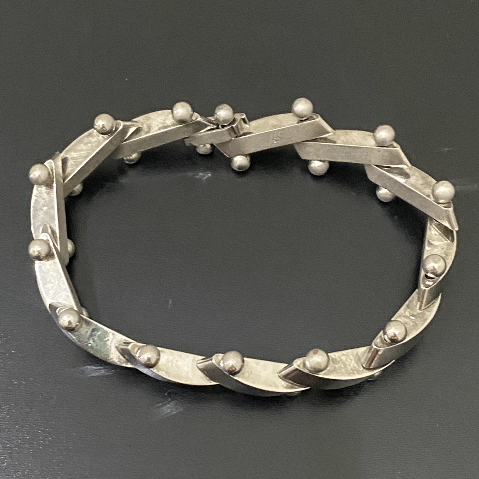 Vintage Silver-plated Modernist Ball Bolt Bar DNA Link Bracelet 44g.