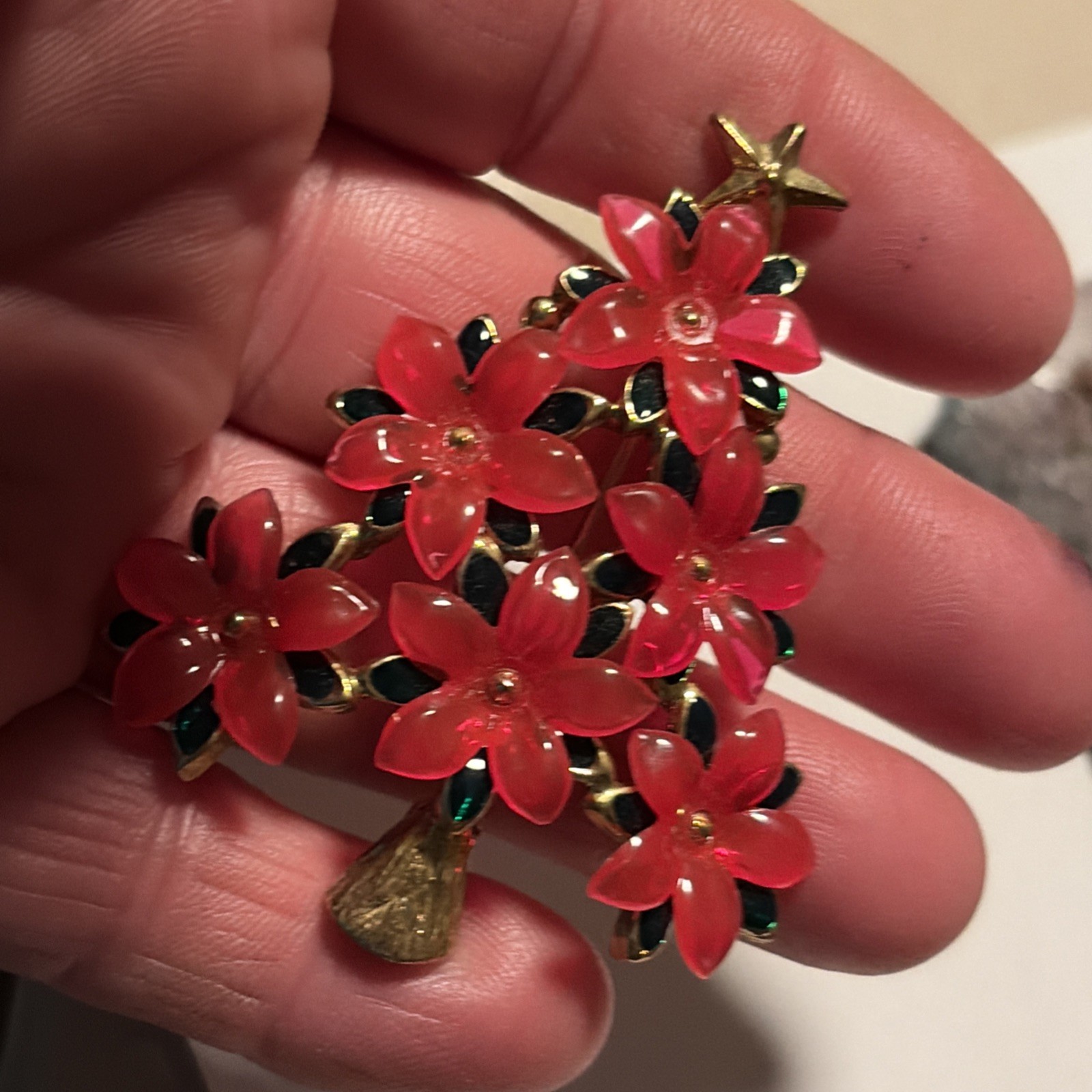 Vintage Unique Signed Lia Poinsettia Christmas Tree-pinkish Red 🌺 Flowers