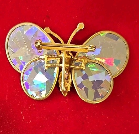 Abalone Paua Shell Jewelry vintage Butterfly Rhinestone Brooch Pin
