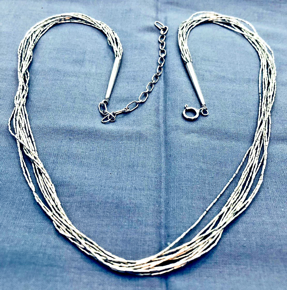 Vtg. CAROLYN POLLACK 10 Strand Liquid Silver Necklace 20″ Plus 3″ Ext. 10 Gr